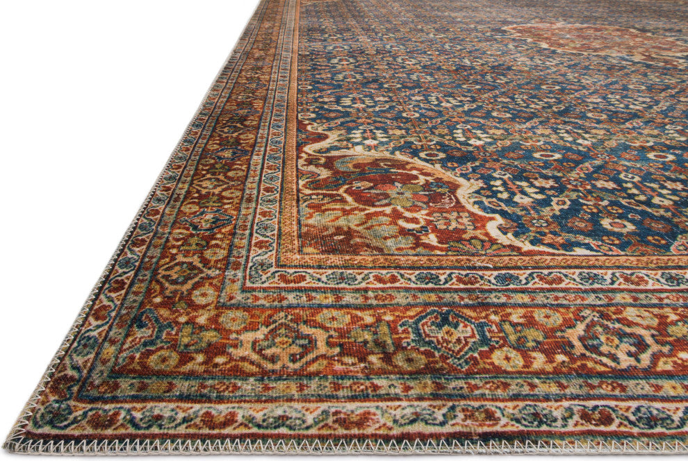 Cobalt Blue Spice Printed Polyester Layla Area Rug by Loloi II, 2'-6"x12'-0"