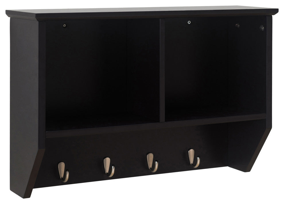 Sunjoy Black Hanging Storage Wall Shelf With Hooks