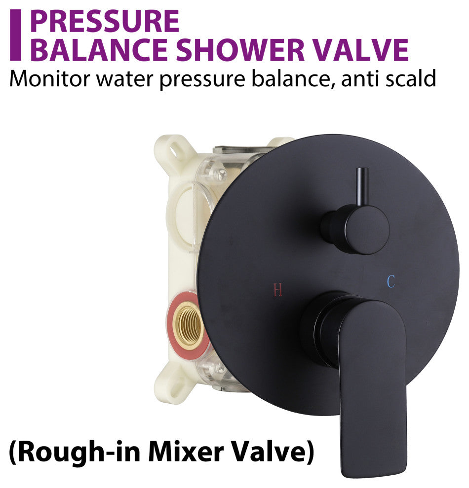 Pressure Balanced Shower Faucet with 3-Setting Handheld Shower, Matte Black
