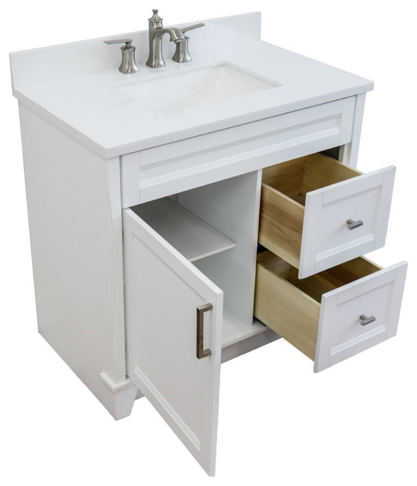 37" Single Sink Vanity, White Finish With White Engineered Stone Top