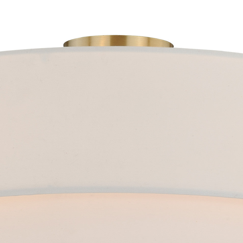 Burnaby Mid-Century Drum Semi Flush Ceiling Light, Matte Brass, 20.5-in. W X 10.75-in. H X 20.5-in. D