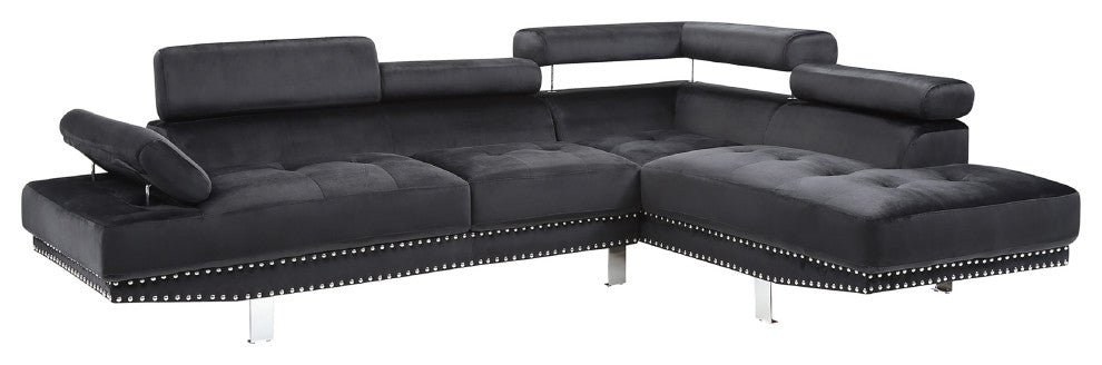 Derek 109" W 2 Piece Velvet L Shape Sectional Sofa, Black