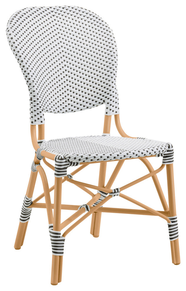 Isabell Outdoor Dining Side Chair, Almond Frame, White With Cappuccino Dots
