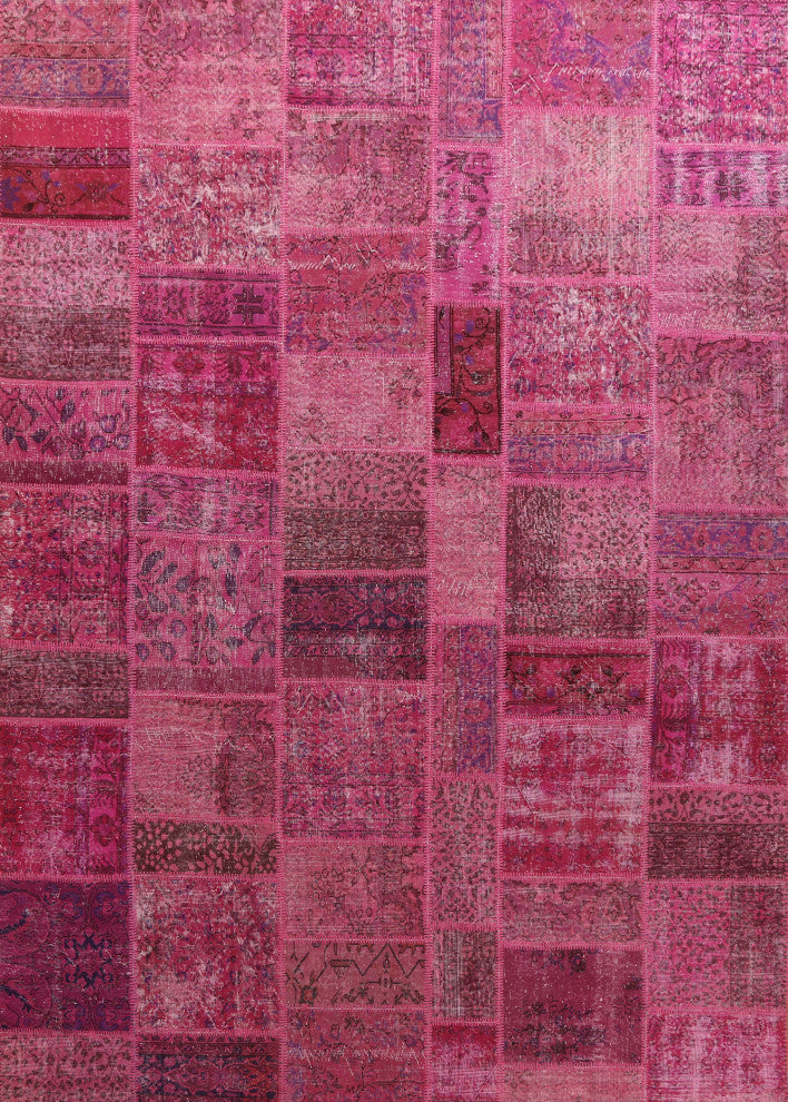 Vintage Over-dye Patchwork Turkish Area Rug Hand-tufted Wool Carpet 9x12