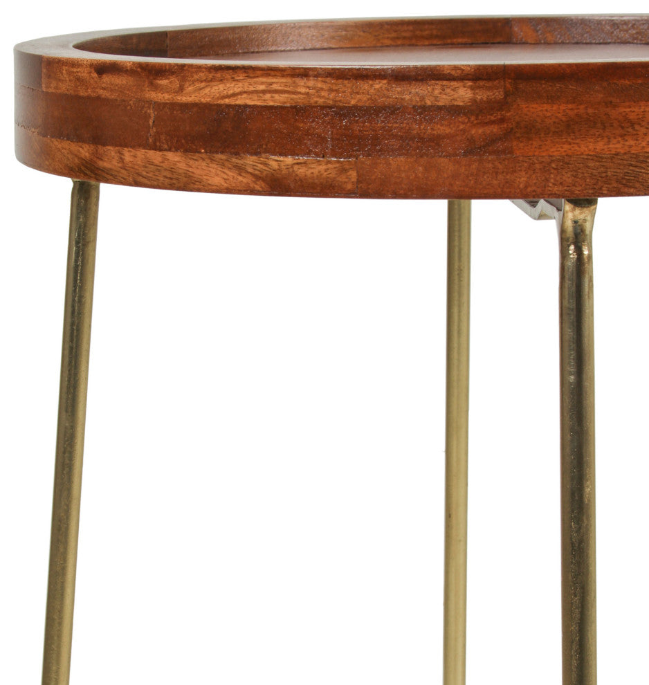 East at Main 19-inch Gold Iron and Natural Wood Round Accent Table