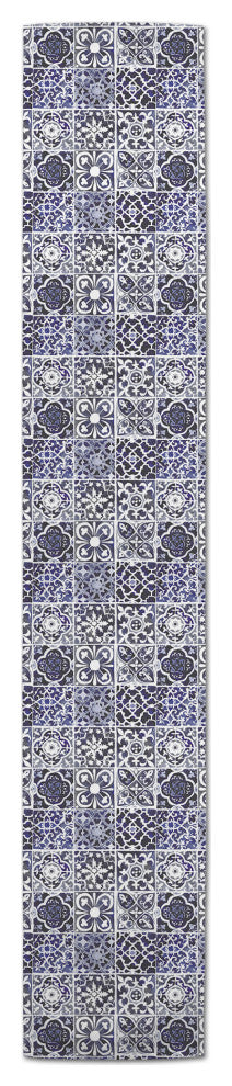 Blue Tiles Pattern 16x90 Poly Twill Table Runner
