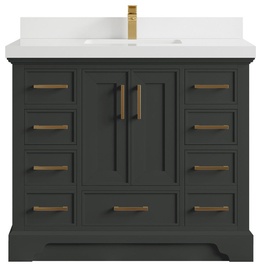 Charlotte 42" Single Sink Bath Vanity in Black Top 2" White Quartz
