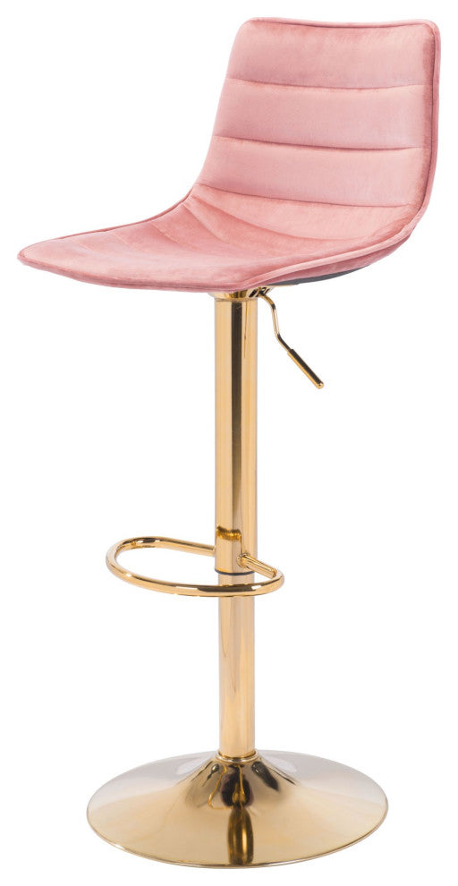 Bar Stool Chair Barstool, Steel Metal, Fabric, Pink, Gold, Kitchen Cafe Bistro