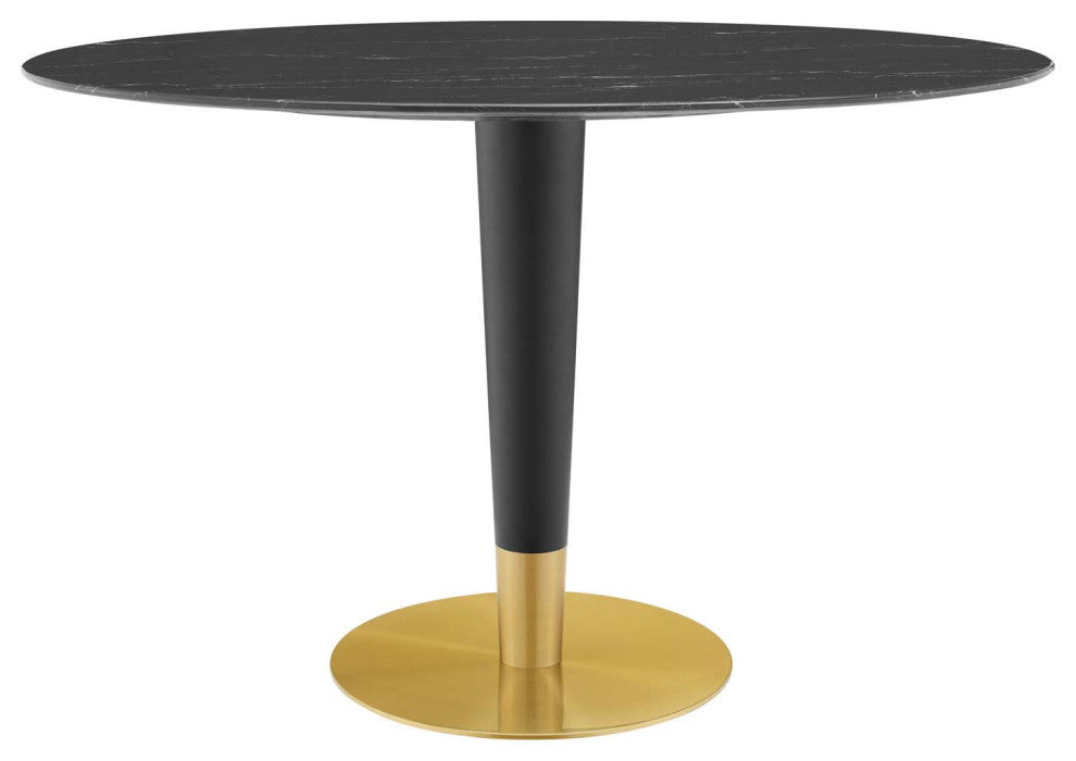 Dining Table, Oval, Artificial Marble, Metal, Gold Black, Cafe Bistro Restaurant
