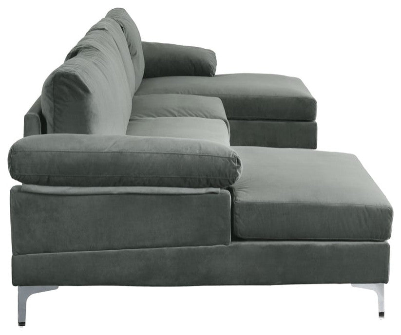 Large Velvet Fabric U-Shape Sectional Sofa, Grey