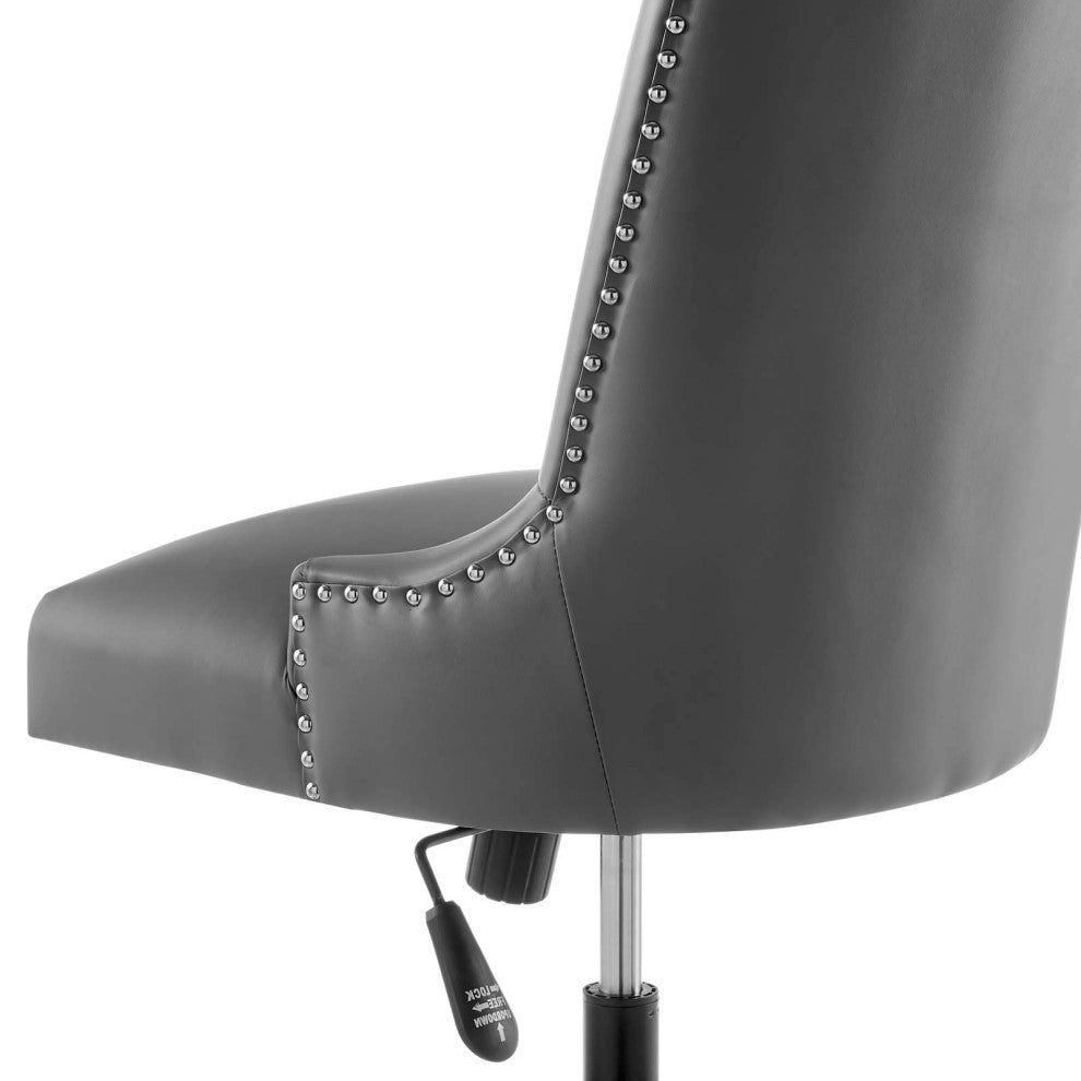 Computer Work Desk Tufted Chair, Faux Vegan Leather, Black Gray, Home Office