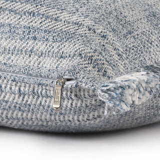 Denver Hand-Woven Denim Blue/Ivory Striped Throw Pillow