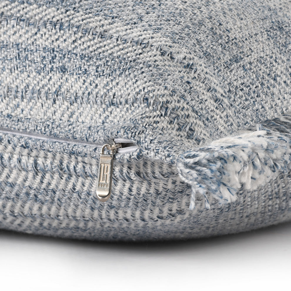Denver Hand-Woven Denim Blue/Ivory Striped Throw Pillow