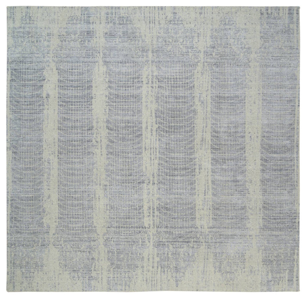 Gray, Jacquard Hand Loomed, Wool And Plant Based Silk, Square Rug, 10'2" x 10'0"