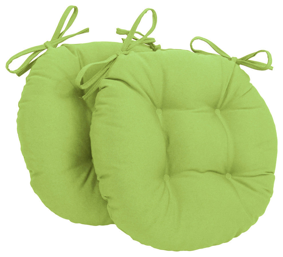16" Solid Twill Round Tufted Chair Cushions, Set of 2, Mojito Lime