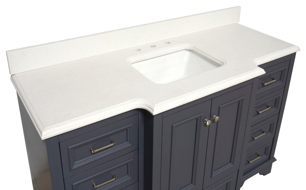 Nantucket 60" Bath Vanity, Marine Gray, Quartz, Single Vanity