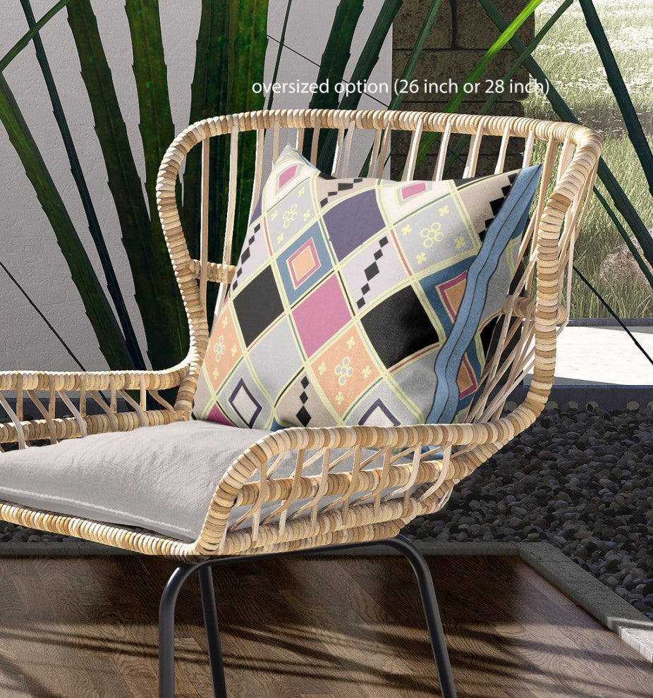 26" Pink Gold Tile Indoor Outdoor Zippered Throw Pillow