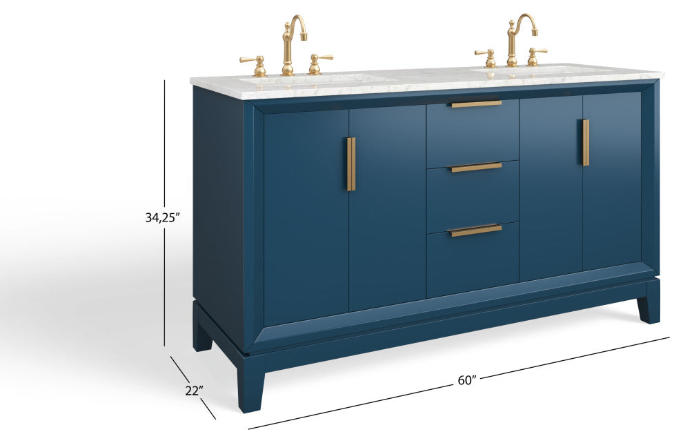 The Ezra Bathroom Vanity, Monarch Blue, 60", Double Sink, Freestanding