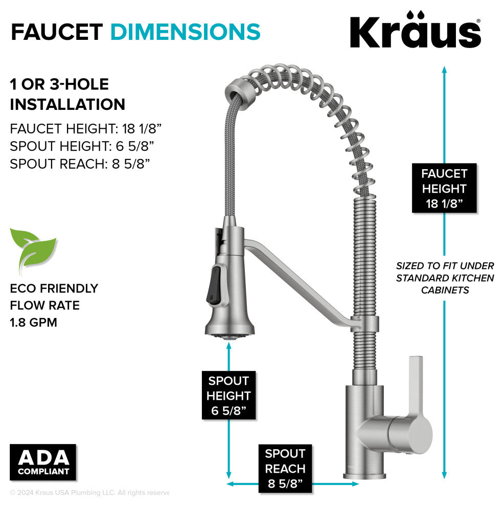 KRAUS Britt Commercial Style 2-Function 1-Handle Pull Down Kitchen Faucet SFS