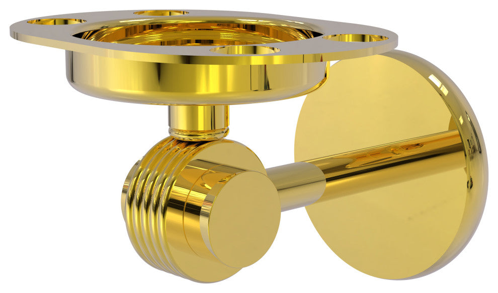 Satellite Orbit Two Toothbrush Holder With Groovy Accents, Polished Brass