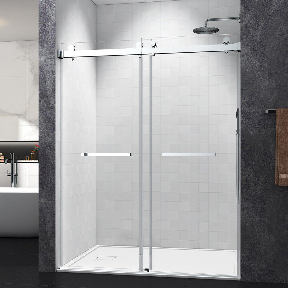 60"/76" Double Sliding Frameless Shower Door, Brushed Nickel