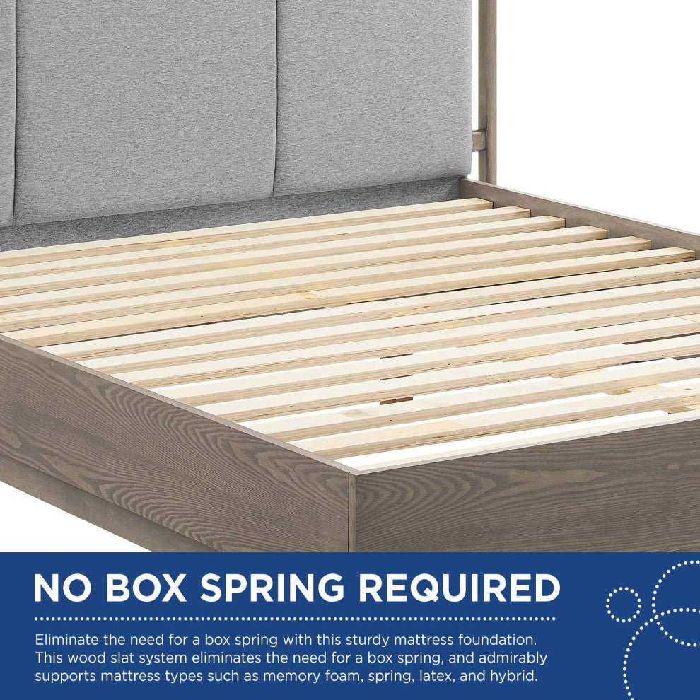 Merritt Upholstered Queen Platform Bed, Oak Light Gray
