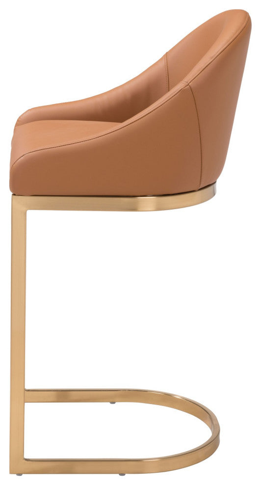 Counter Stool Chair, Faux Vinyl Leather, Steel, Tan, Gold, Kitchen Cafe Bistro