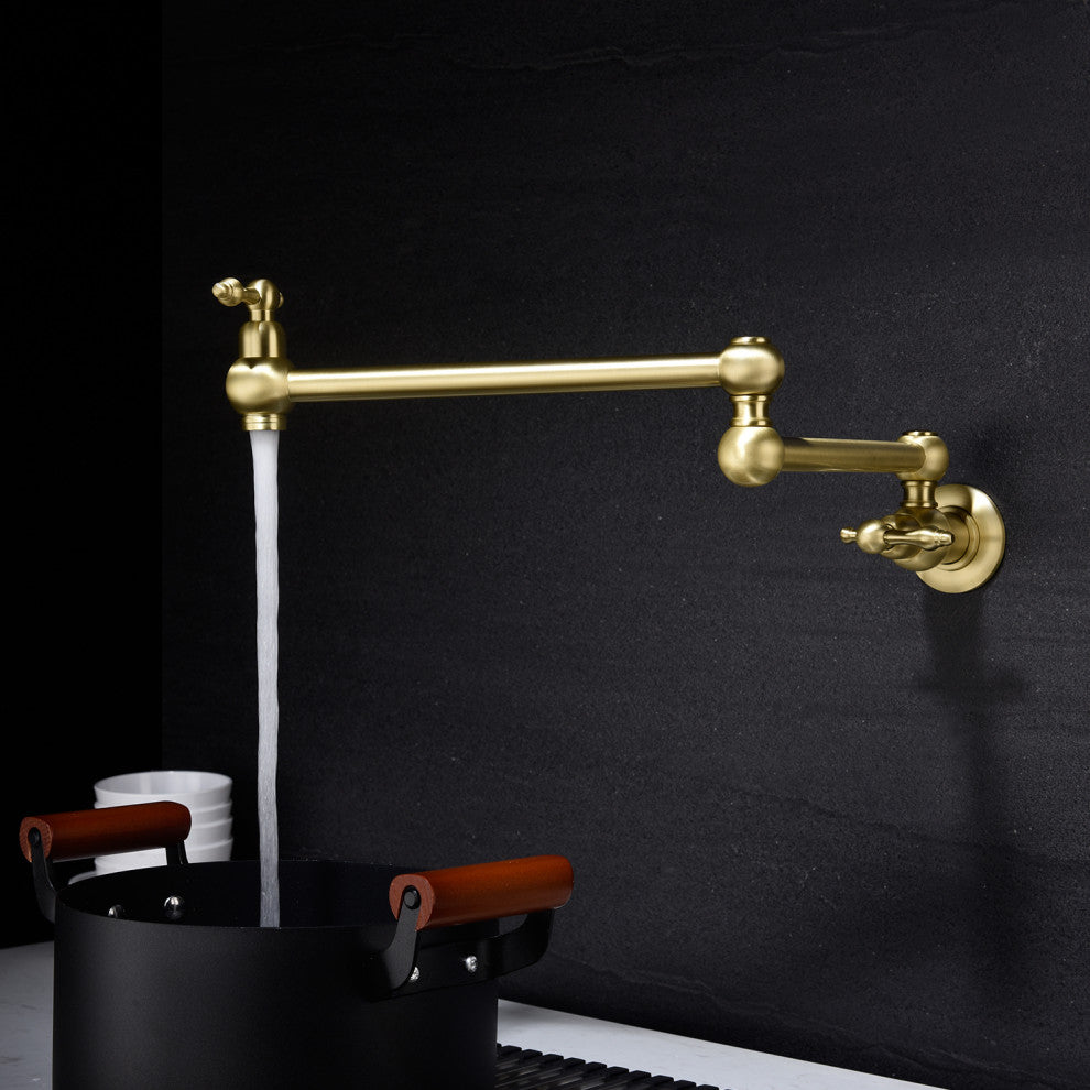 Wellfor Wall Mount Pot Filler Kitchen Faucet With 4 GPM Flow Rate, Brushed Gold