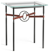 Equus Side Table, Black Finish, Black Accents, British Brown Leather Strap