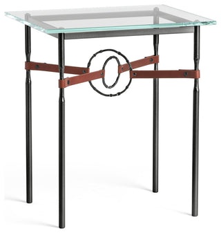 Equus Side Table, Black Finish, Black Accents, British Brown Leather Strap