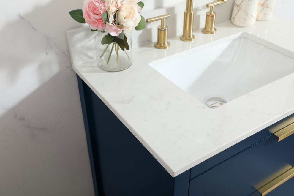30" Single Bathroom Vanity, Blue, With Backsplash
