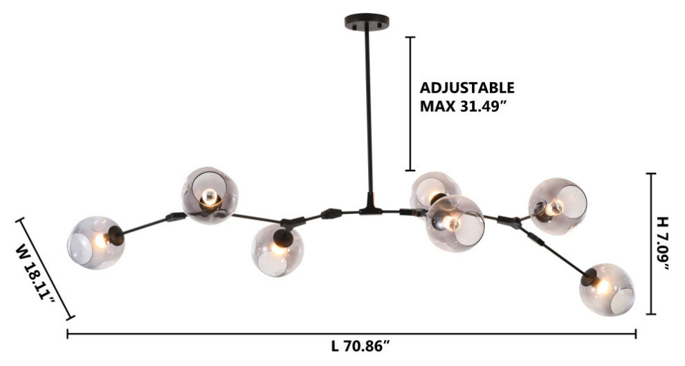 Black Metal Chandelier With Smoke Glass Shades, Black