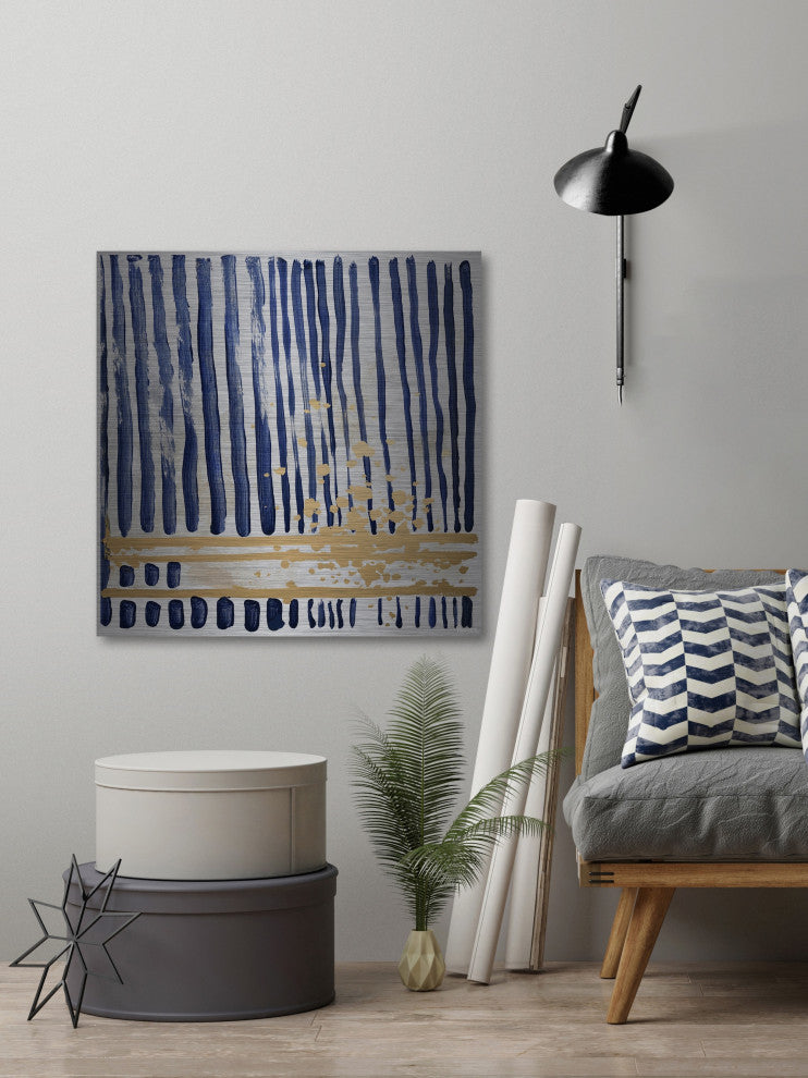 "Blue Verticals" Painting Print on Brushed Aluminum, 48"x48"
