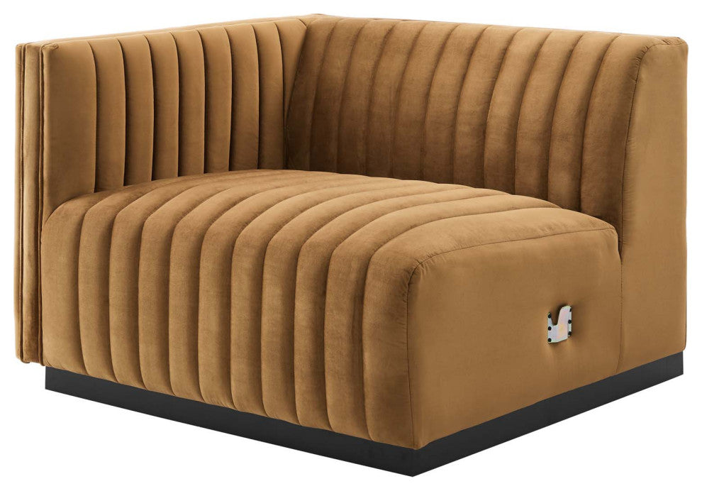 Conjure Channel Tufted Performance Velvet 5-Piece Sectional, Black Cognac