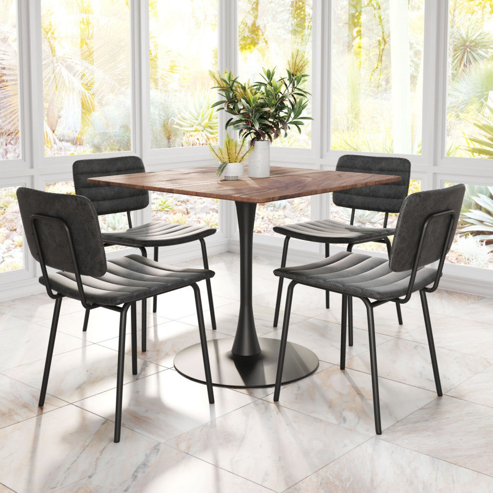 Dining Chair, Set of 2, Faux Vinyl Leather, Steel, Vintage Black, Cafe Bistro