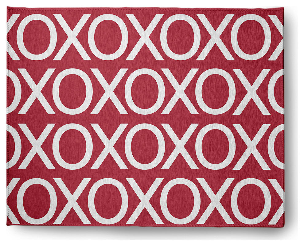 Hugs and Kisses Valentines Chenille Rug, Brick, 8'x10'