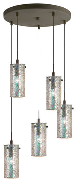 Tube Multi-Light Pendant Cluster, Bronze, Mosaic Iridescent