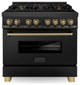 ZLINE 36" Dual Fuel Range, Black Stainless With Champagne Bronze RABZ-36-CB