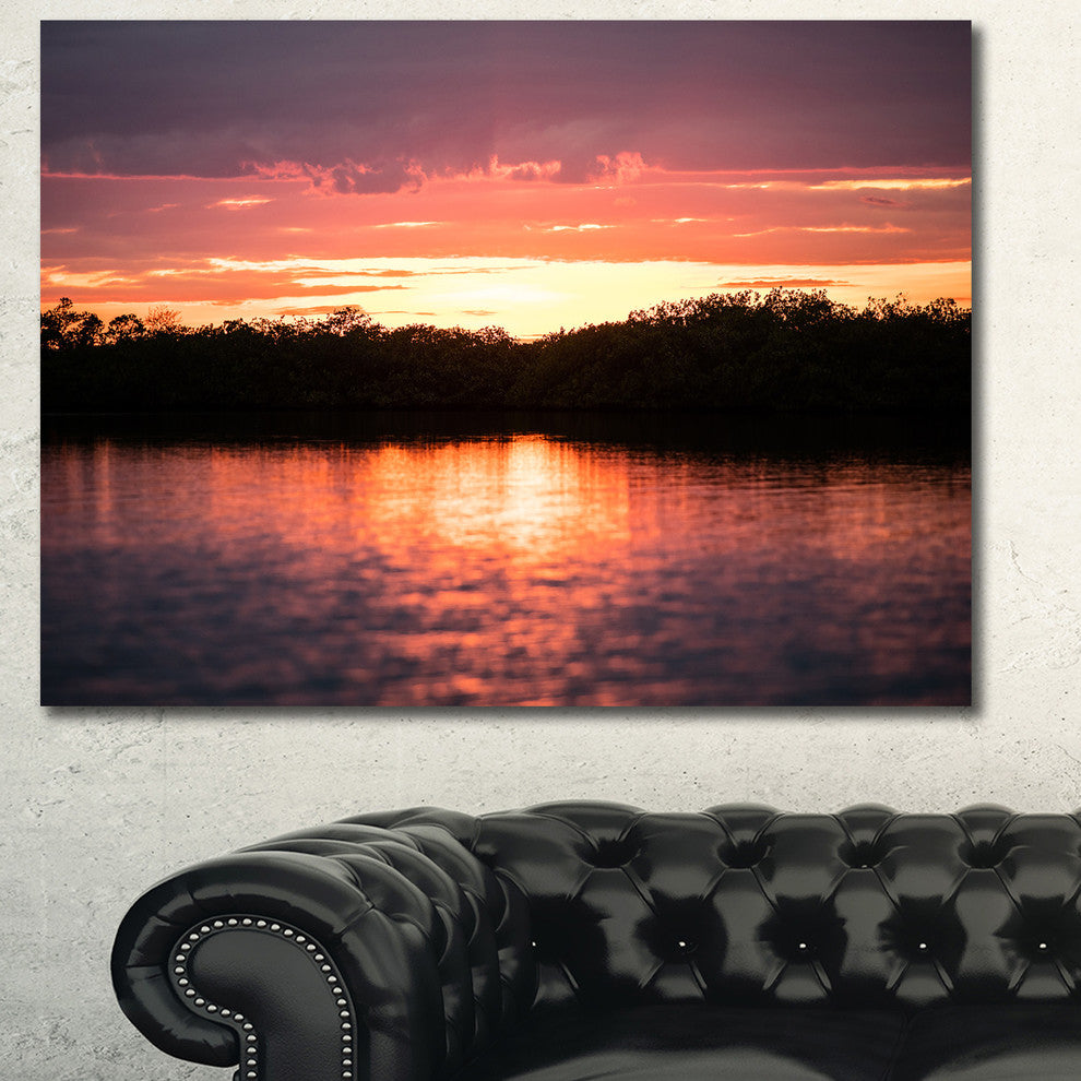 Sunset on Tropical Lagoon, Landscape Canvas Art Print, 40"x30"