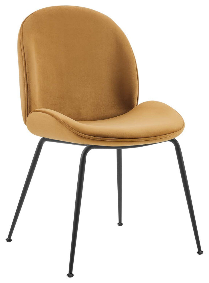 Scoop Black Powder Coated Steel Leg Velvet Dining Chairs Set of 2, Cognac