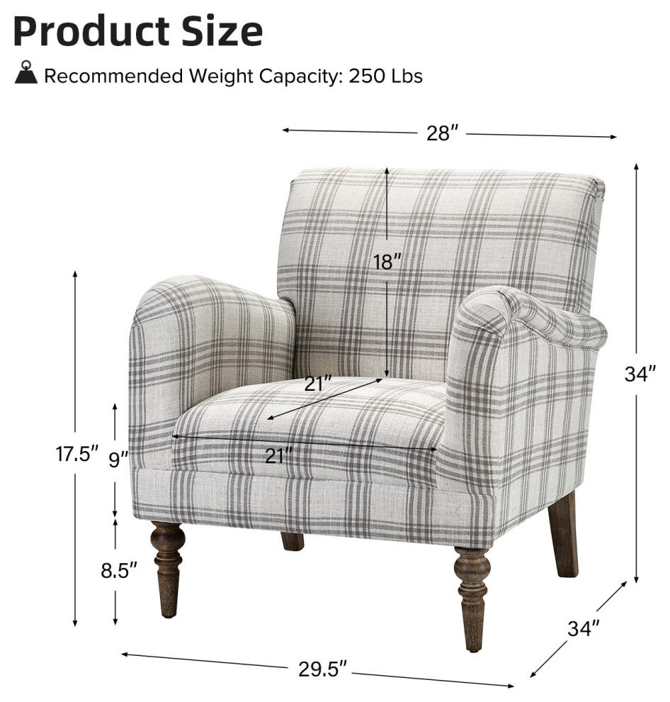 Upholstered Armchair With Checkerboard Pattern, Gray