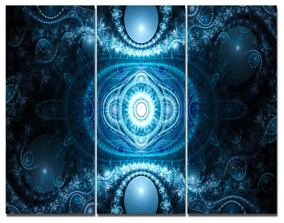 Cabalistic Light Blue Pattern, Abstract Triptych Canvas Print, 36x28, 3 Panels