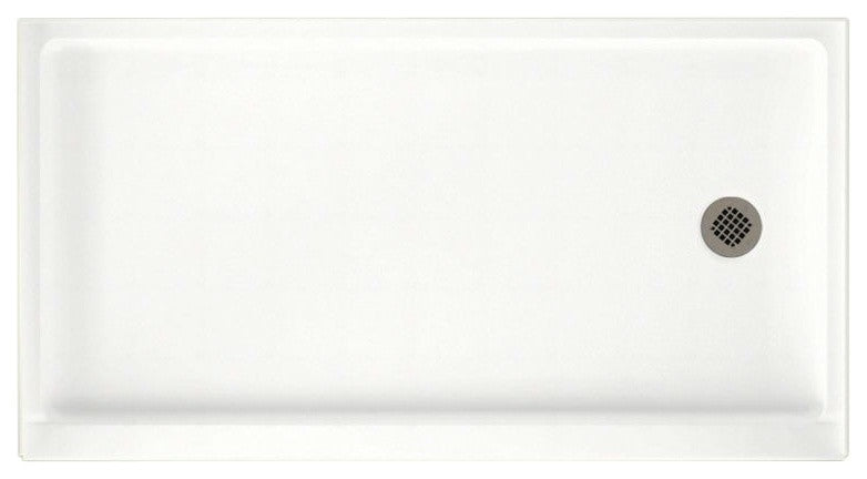 Swan 60x32x4 Solid Surface Shower Base, Right Drain, Tahiti White
