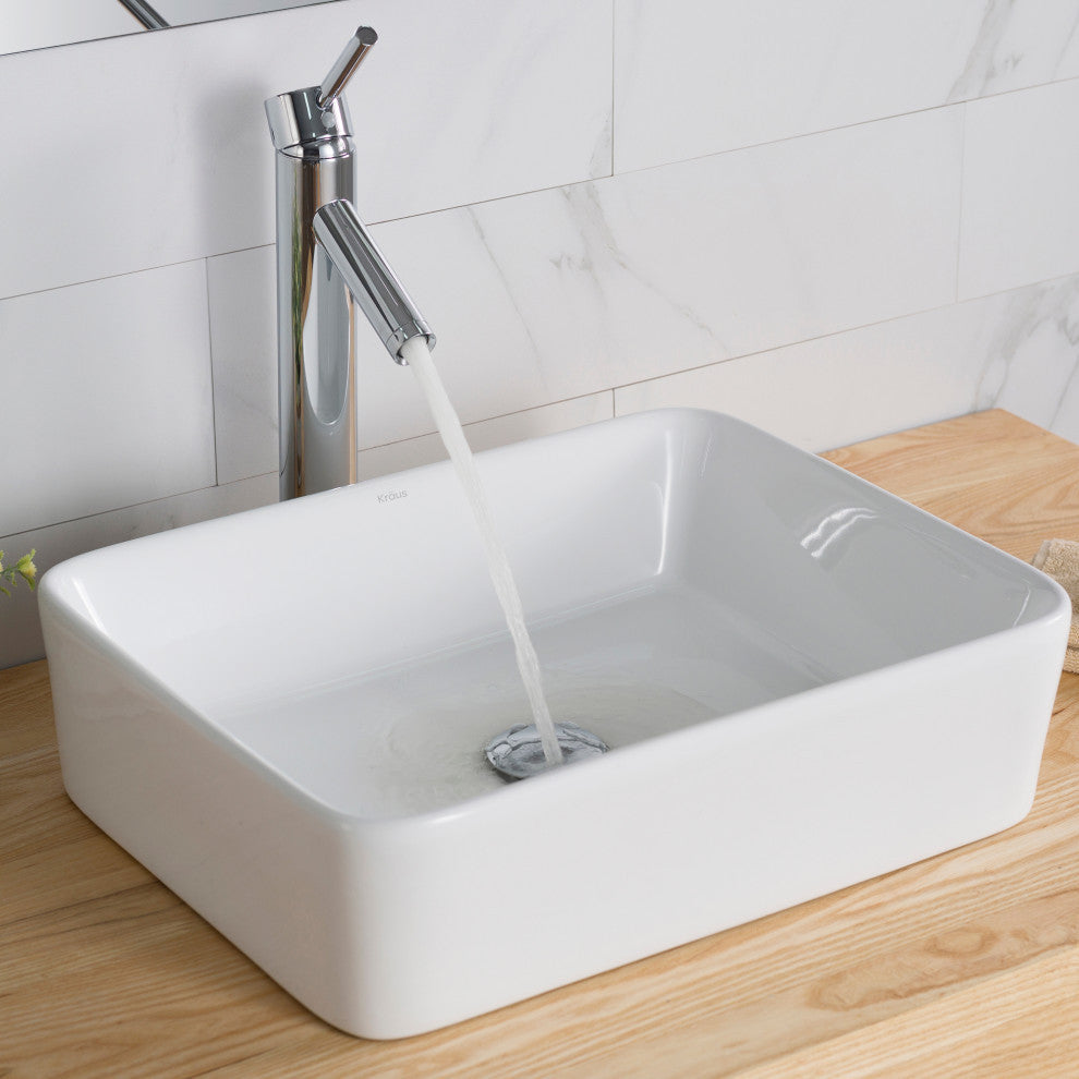Elavo Rectangle Ceramic Vessel White Bathroom Sink, Pack of 2