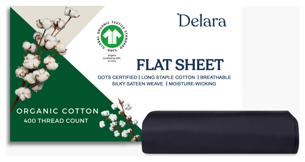Delara GOTS Certified 100% Organic Cotton Flat Sheet 400TC, Dark Gray, Twin, 74"x105"