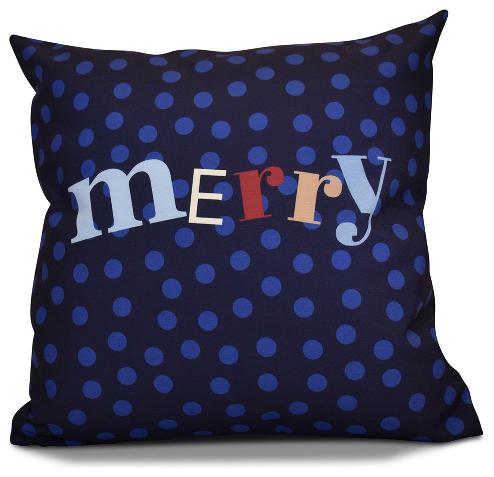 Decorative Holiday Pillow, Word Print, Navy Blue, 20"x20"