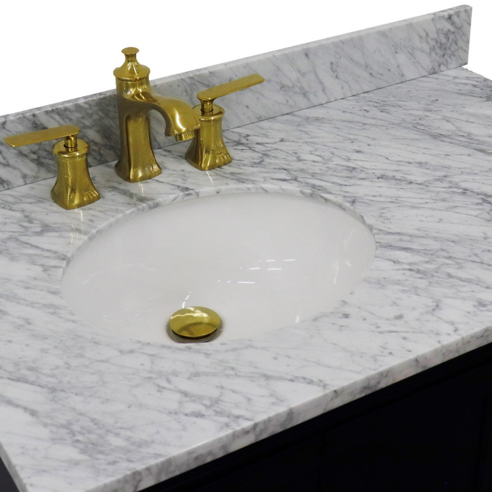 37" Single Vanity, Blue Finish With White Carrara