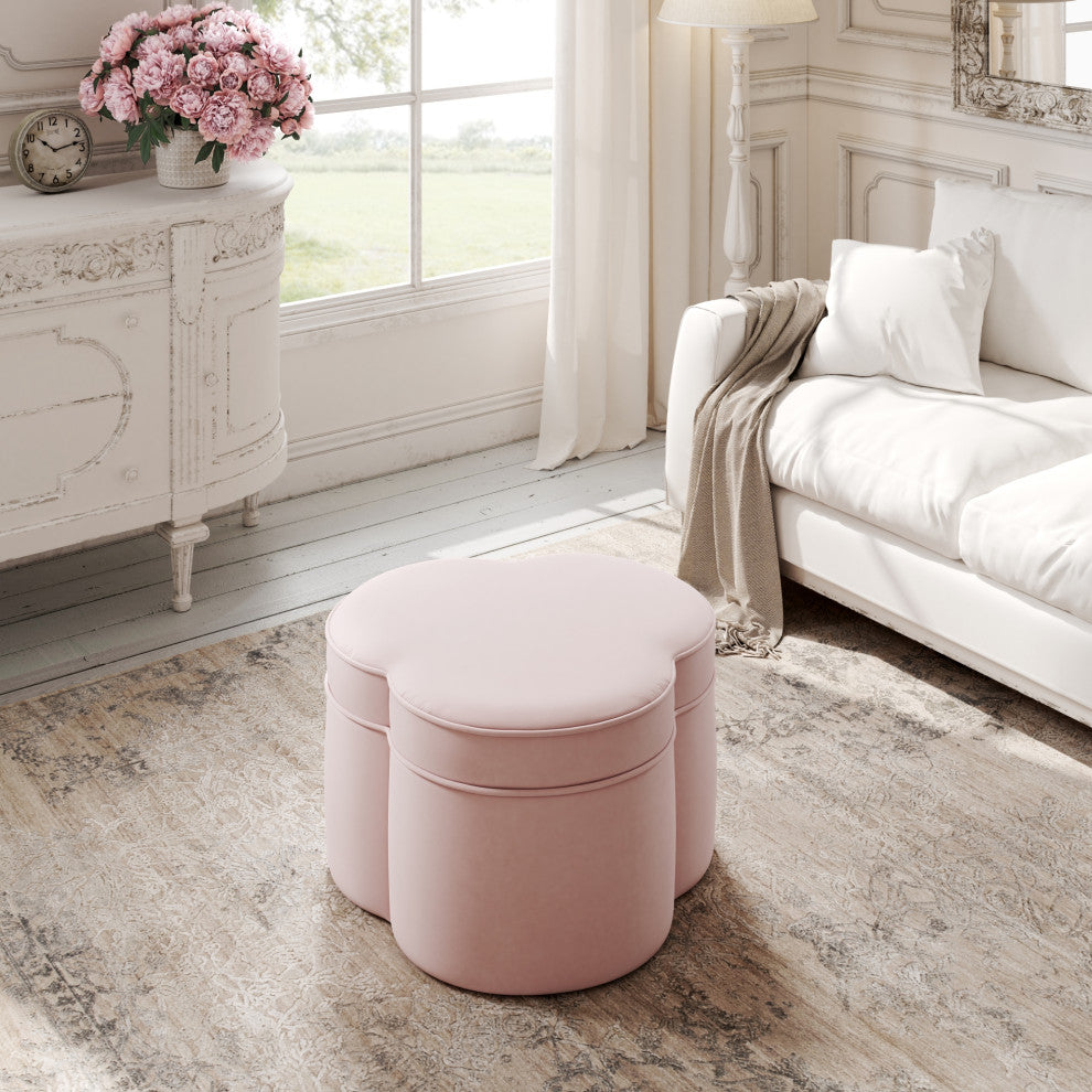 Rustic Manor Jalayah Ottoman, Upholstered, Velvet, Blush
