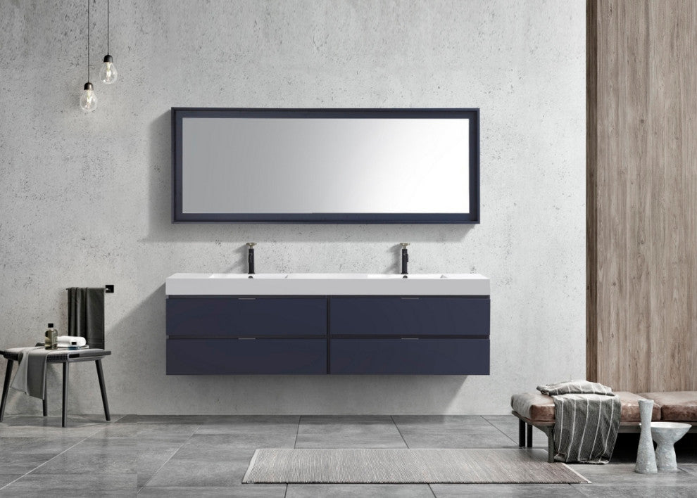Bliss 80" Double Sink Wall Mount Bathroom Vanity, Blue