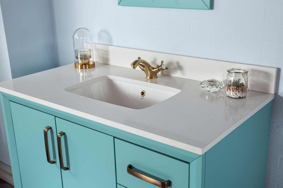 Fabia Collection 42" Bathroom Vanity With Sink, Mirror, Countertop, Turquoise
